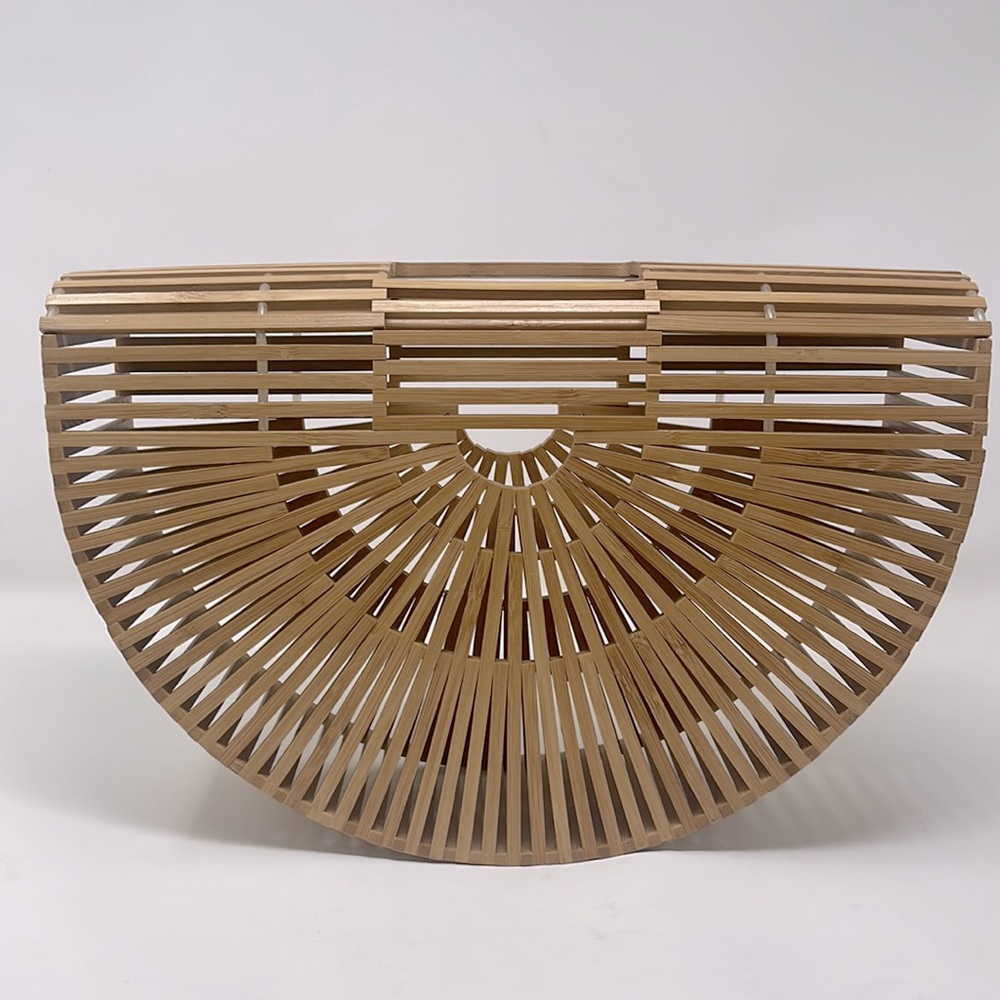 Bamboo Tan Crescent Large Caged Clutch